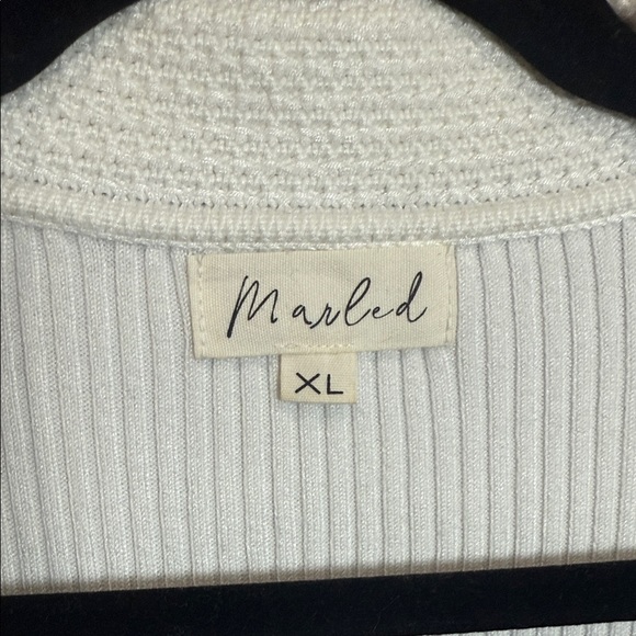 Marled Ribbed Knit Polo Top XL White Short Sleeve Rayon Blend Stretchy - Picture 3 of 9